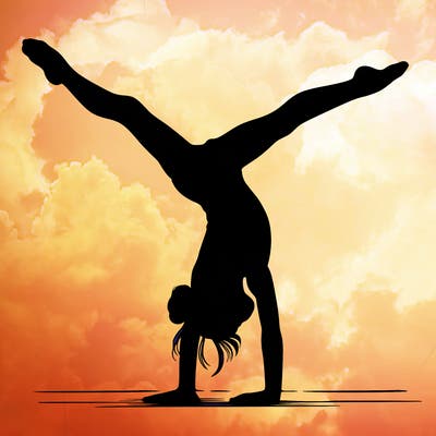 realistic gymnastic hand stand girl in four splits