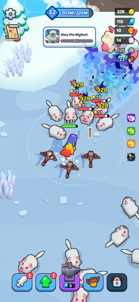 XP Hero 雪原で大量の敵と戦うプレイ画面