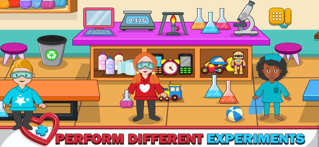 Town Hospital Life - Children characters in a science lab performing experiments in Town Hospital Life pretend play game