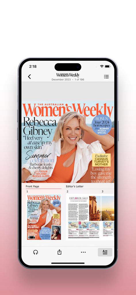 The Australian Women's Weekly - スマートフォン画面に、オーストラリアン・ウィメンズ・ウィークリー誌のデジタル版が表示されています。