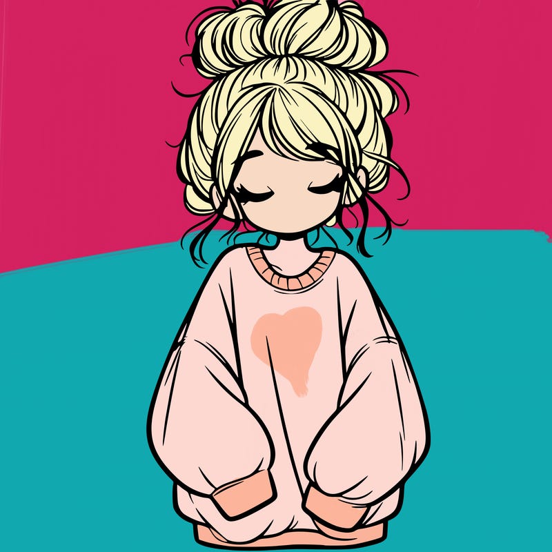 girl with baggy sweatshirt and messy bun