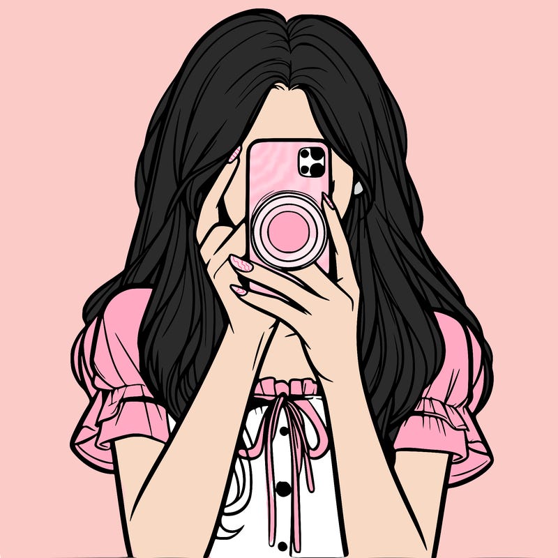 a realistic girl holding her phone taking pictures