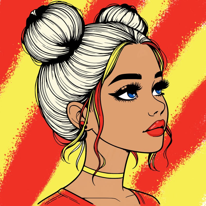 realistic girl with buns on the top of her head