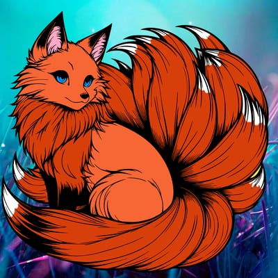 realistic detailed 9 tailed anime fox