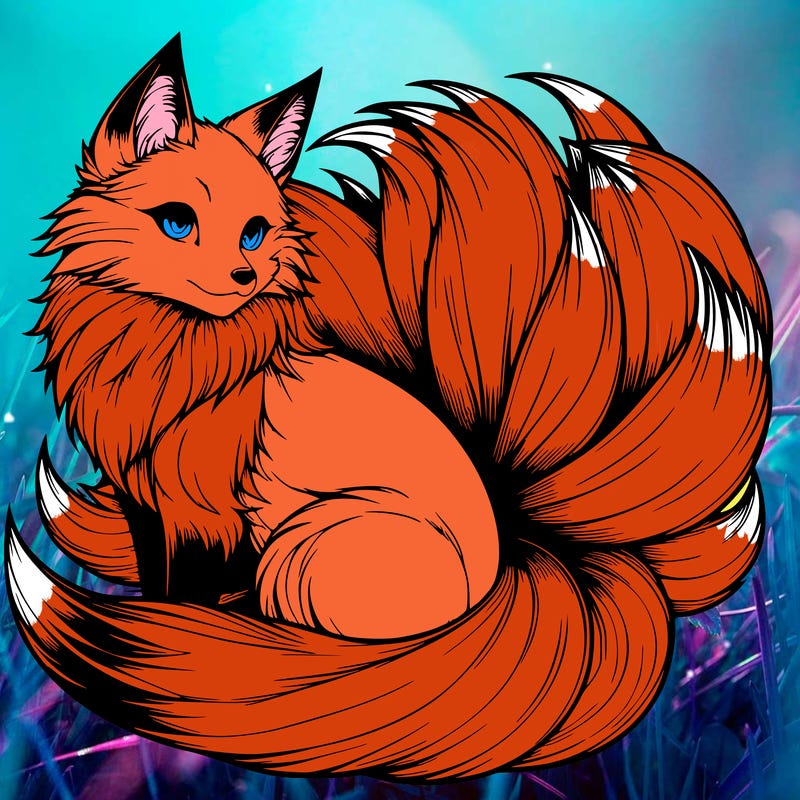 realistic detailed 9 tailed anime fox