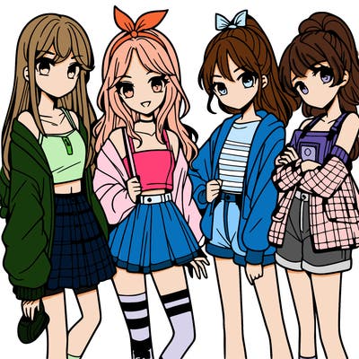 teen manga girls group of 4