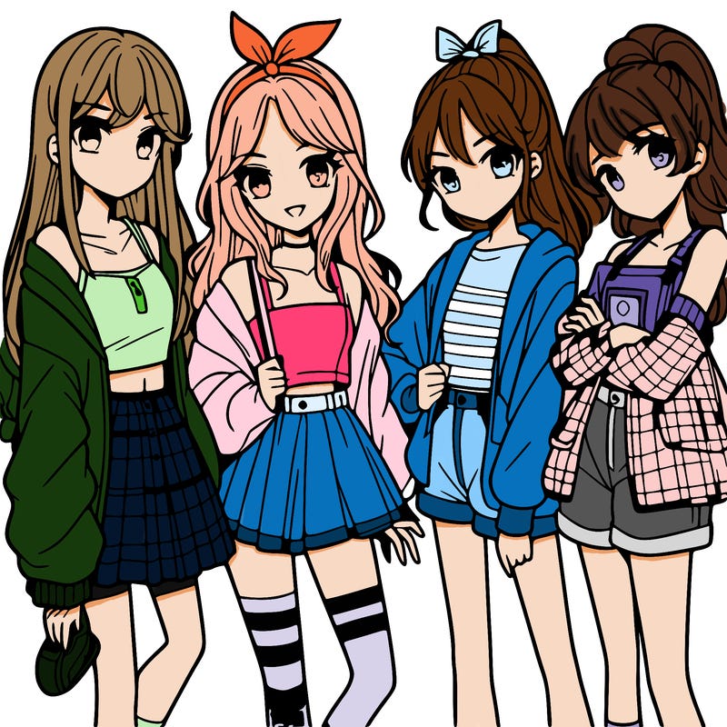 teen manga girls group of 4