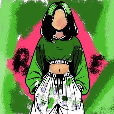 realistic girl faceless with baggy pants and a crop top