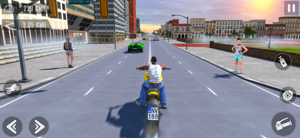 Racing Rider: Moto Bike Games - Un piloto de moto en una calle de ciudad en el juego Racing Rider