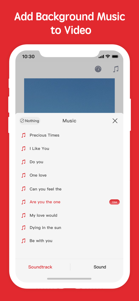 Erase&Change Video Background - Interfaz de aplicación móvil para seleccionar y agregar música de fondo a un video