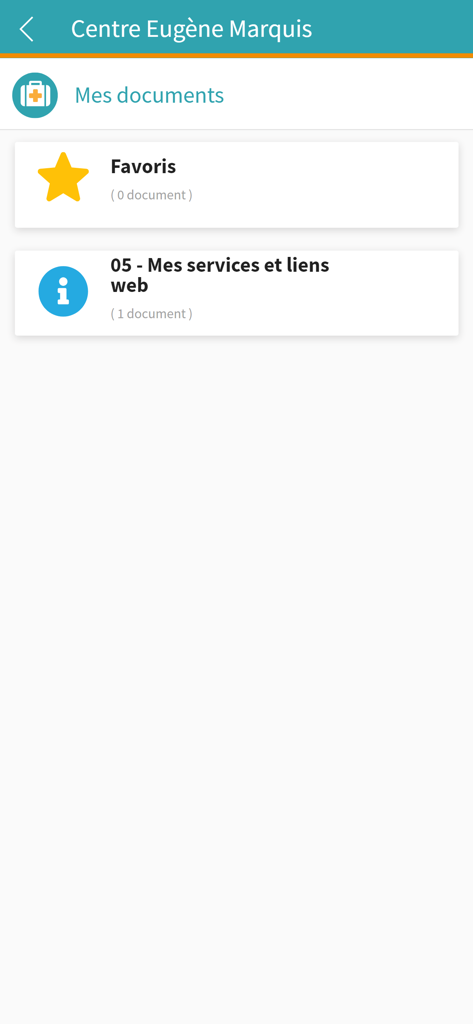 CEM@santé - CEM@santé mobile app interface showing the My Documents screen for patient health management