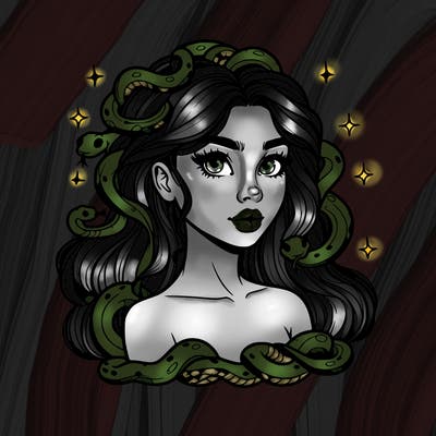 realistic girl with snakes as hair