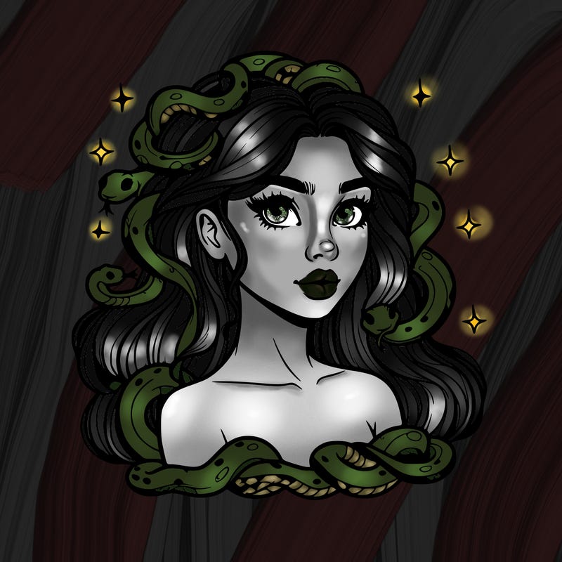 realistic girl with snakes as hair