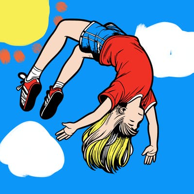 realistic girl doing a backflip