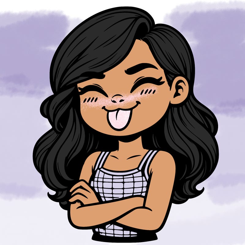 realistic girl crossing her arms and wearing a tank top with her tongue held out she has long hair