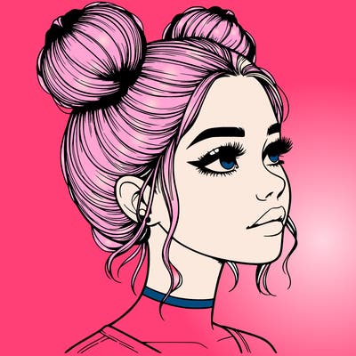 realistic girl with buns on the top of her head