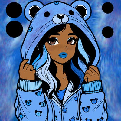 realistic girl in a animal pjs hoodie