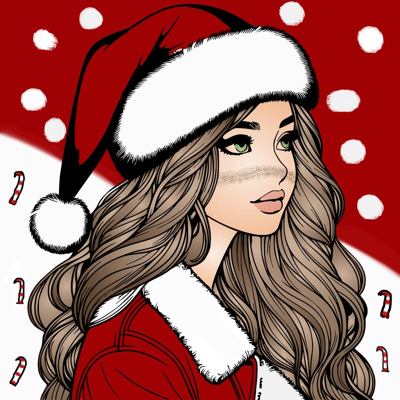 realistic girl in santa hat