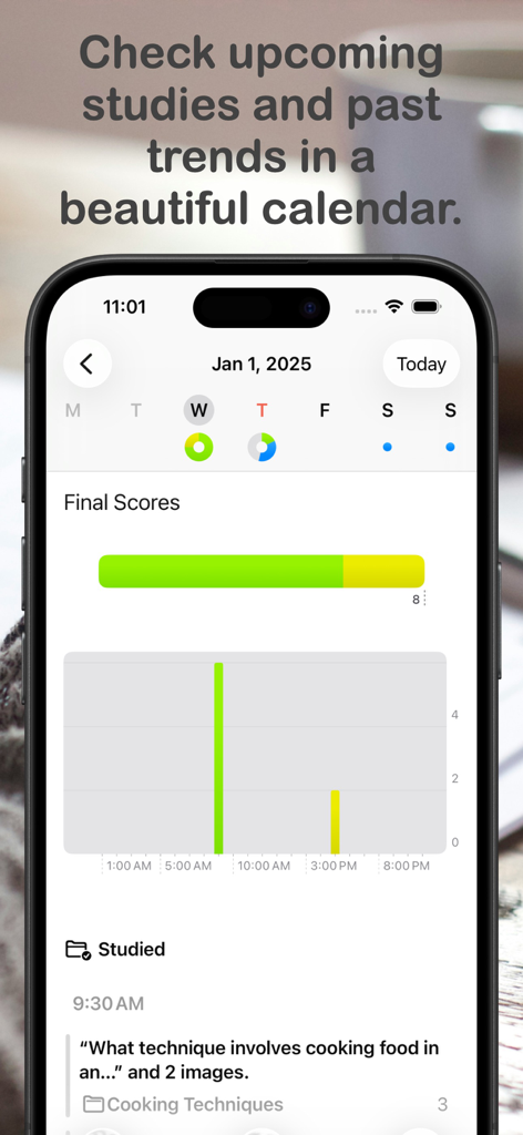 Benkyo Box - Benkyo Boxアプリのカレンダービュー、学習トレンドとパフォーマンススコアを表示