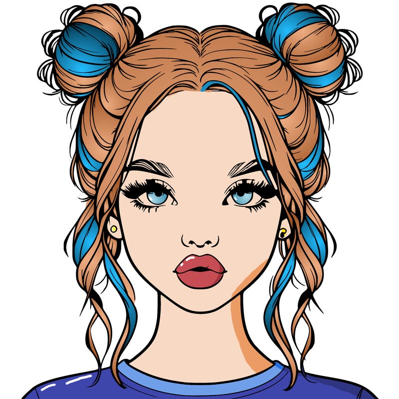realistic girl with two buns in hair and lips