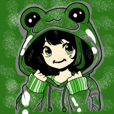a cute teenage girl wearing a frog hoodie