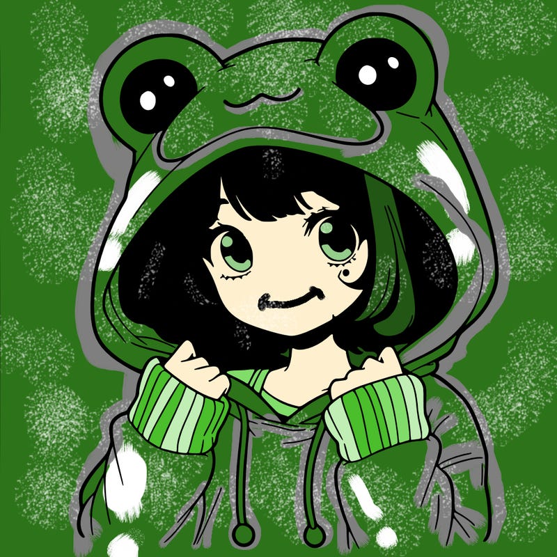 a cute teenage girl wearing a frog hoodie