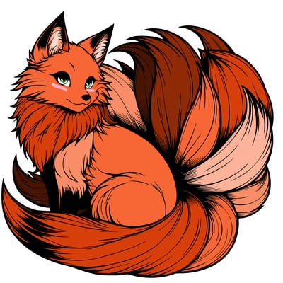 realistic detailed 9 tailed anime fox