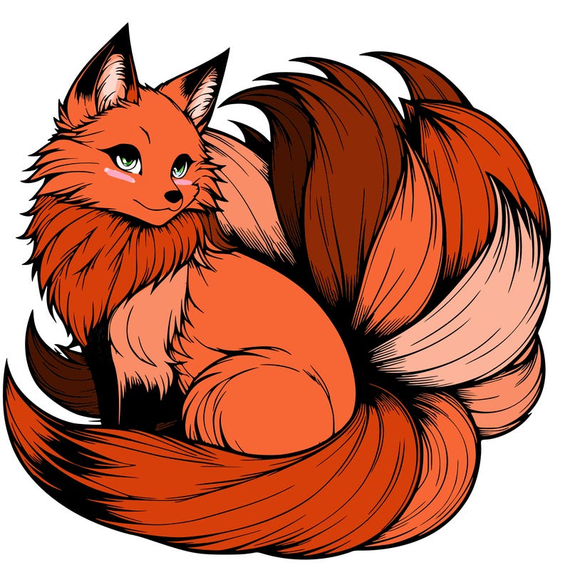 realistic detailed 9 tailed anime fox