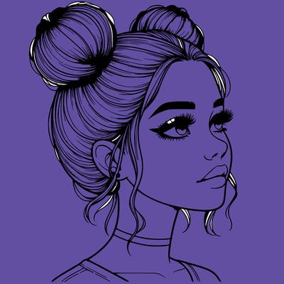 realistic girl with buns on the top of her head
