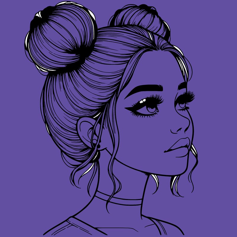 realistic girl with buns on the top of her head