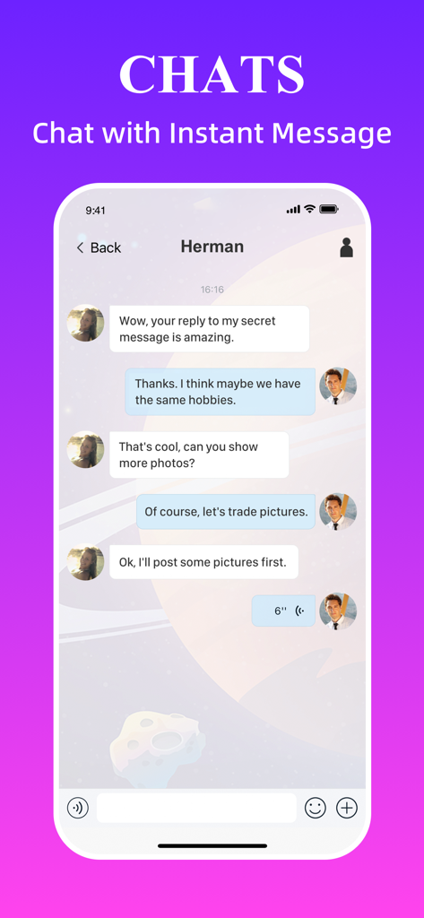 Sugar Meet & Dating Me: Secret - Uno screenshot dell'interfaccia di messaggistica istantanea nell'app di incontri Sugar Meet che mostra una conversazione tra due utenti