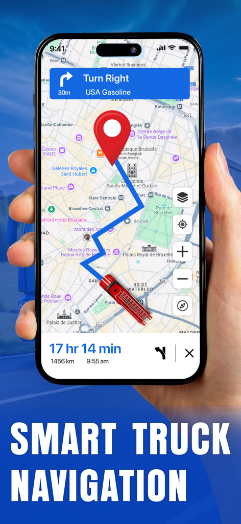 Smart truck navigation and GPS routing for professional drivers displayed on a smartphone screen.