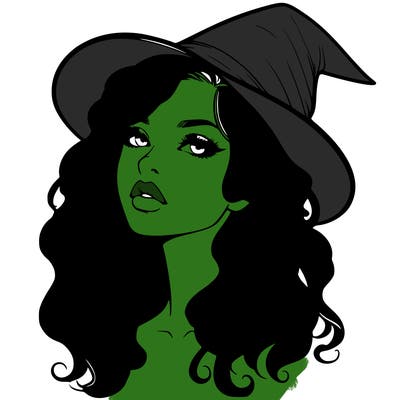 realistic witch girl with wavy hair and lips