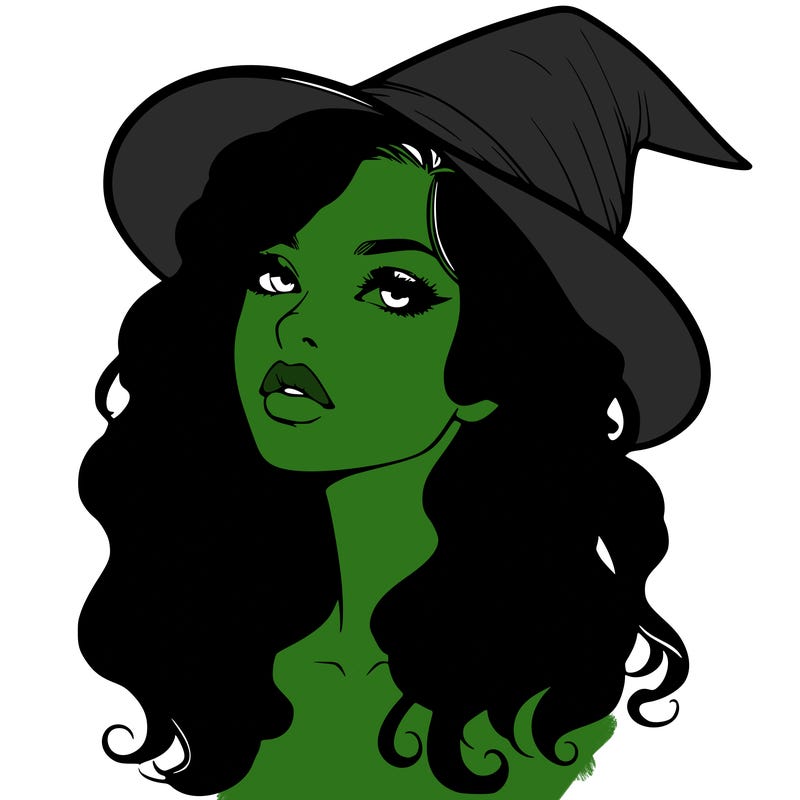 realistic witch girl with wavy hair and lips