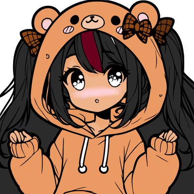 cute anime girl with ponytails and a cute bear hoodie