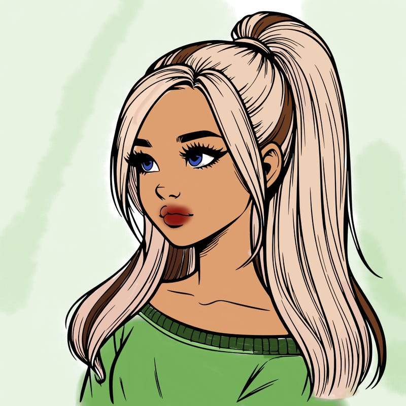 realistic girl with a high ponytail