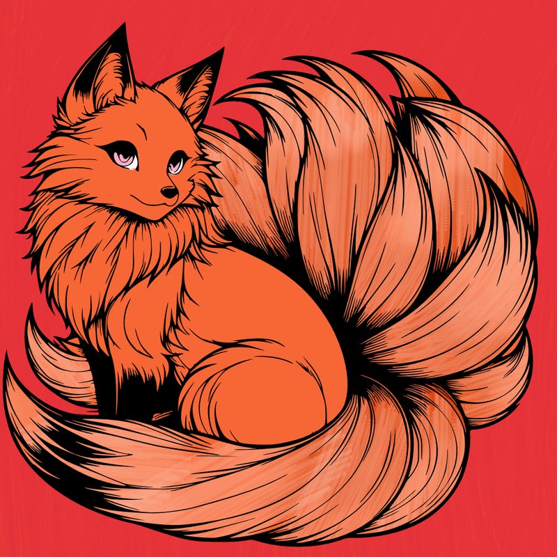 realistic detailed 9 tailed anime fox