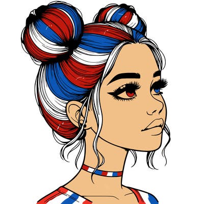 realistic girl with buns on the top of her head