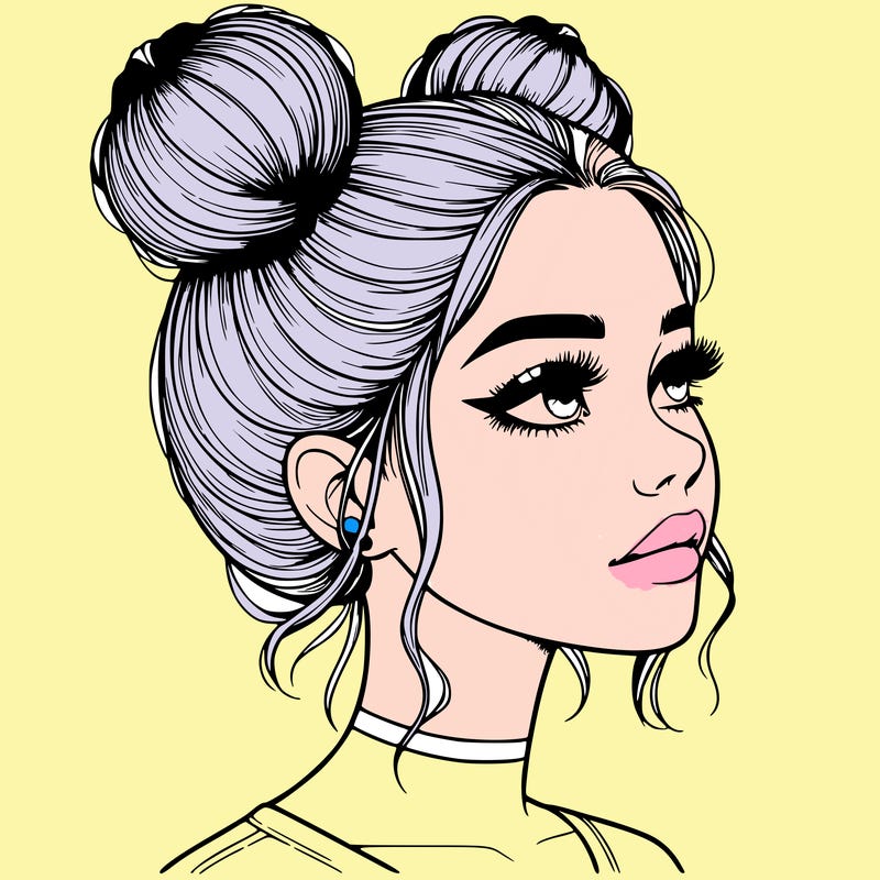 realistic girl with buns on the top of her head