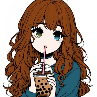 realistic girl drink a boba
