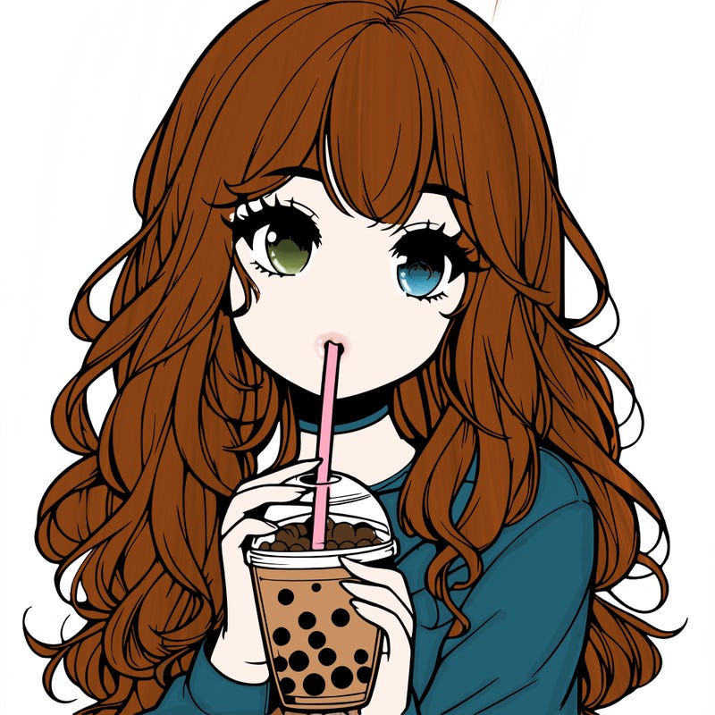 realistic girl drink a boba