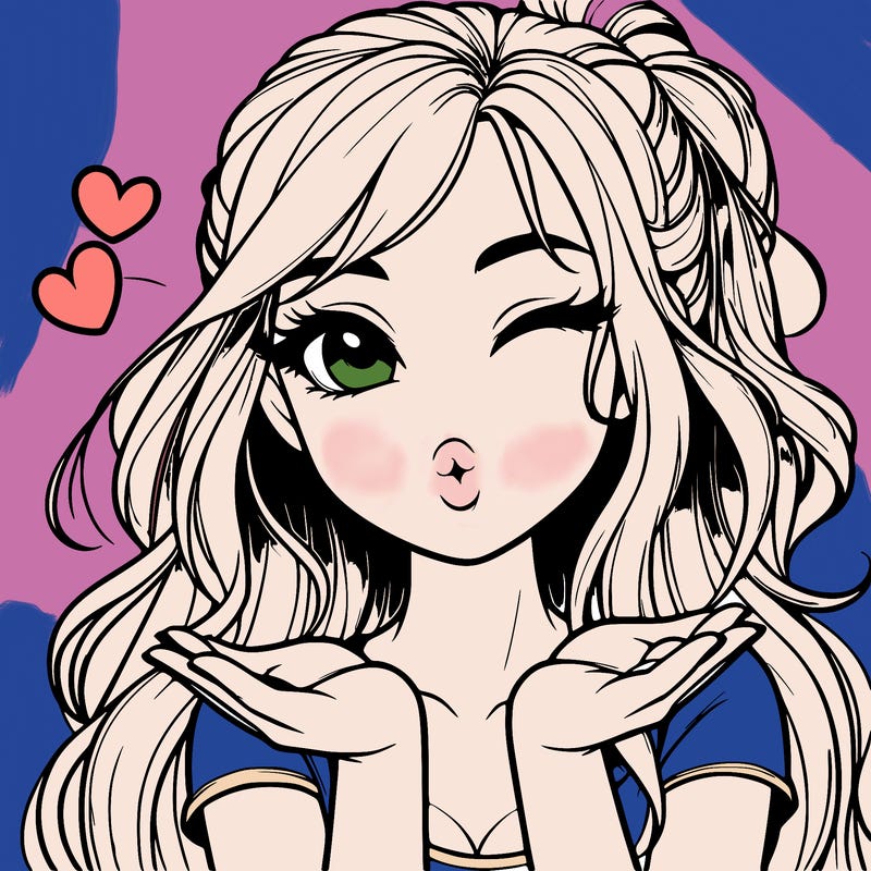 realistic girl winking and blowing a kiss while making heart hands