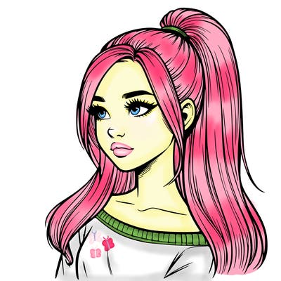 realistic girl with a high ponytail