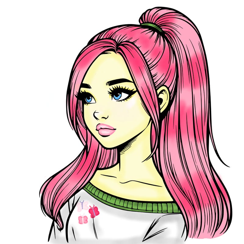 realistic girl with a high ponytail