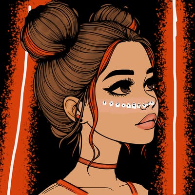 realistic girl with buns on the top of her head