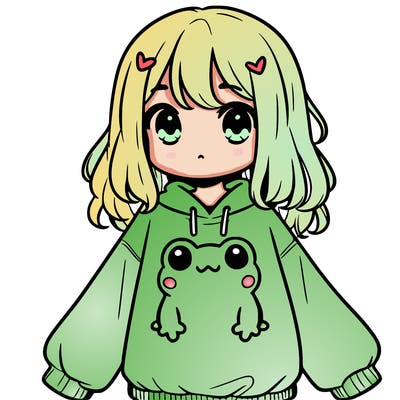 girl wearing frogging sweatshirt