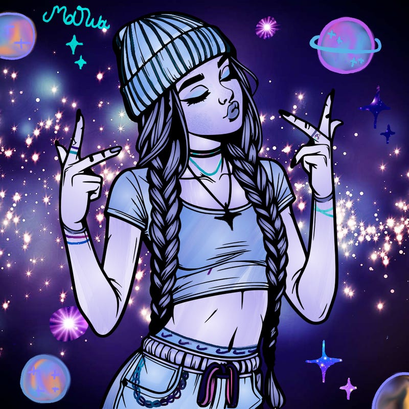 realistic teenage girl with braids and a beanie and crop top doing 🫶🏼