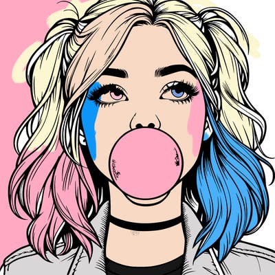 realististic girl blowing bubble -gum