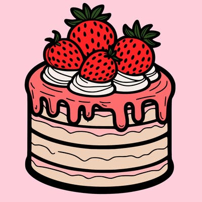 cream cake with strawberries and icing