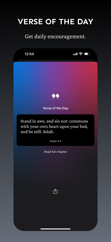Word Bible app daily verse screen with minimalist design and gradient background